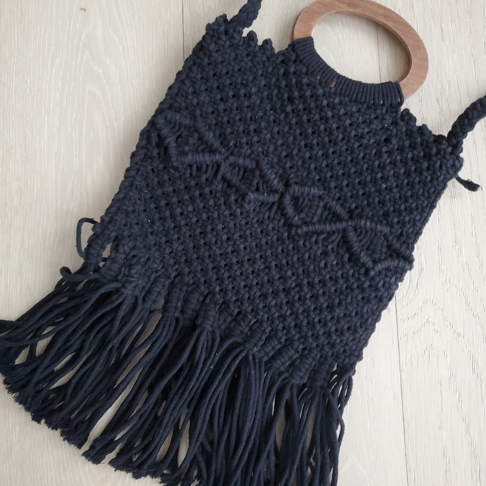 Danielle Nicole Black Macrame Crossbody Bag - image 1
